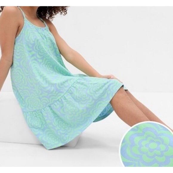 Gap Dress Girls Lg Green Criss-Cross Back Tiered Adjustable Straps Casual Floral - Picture 1 of 10